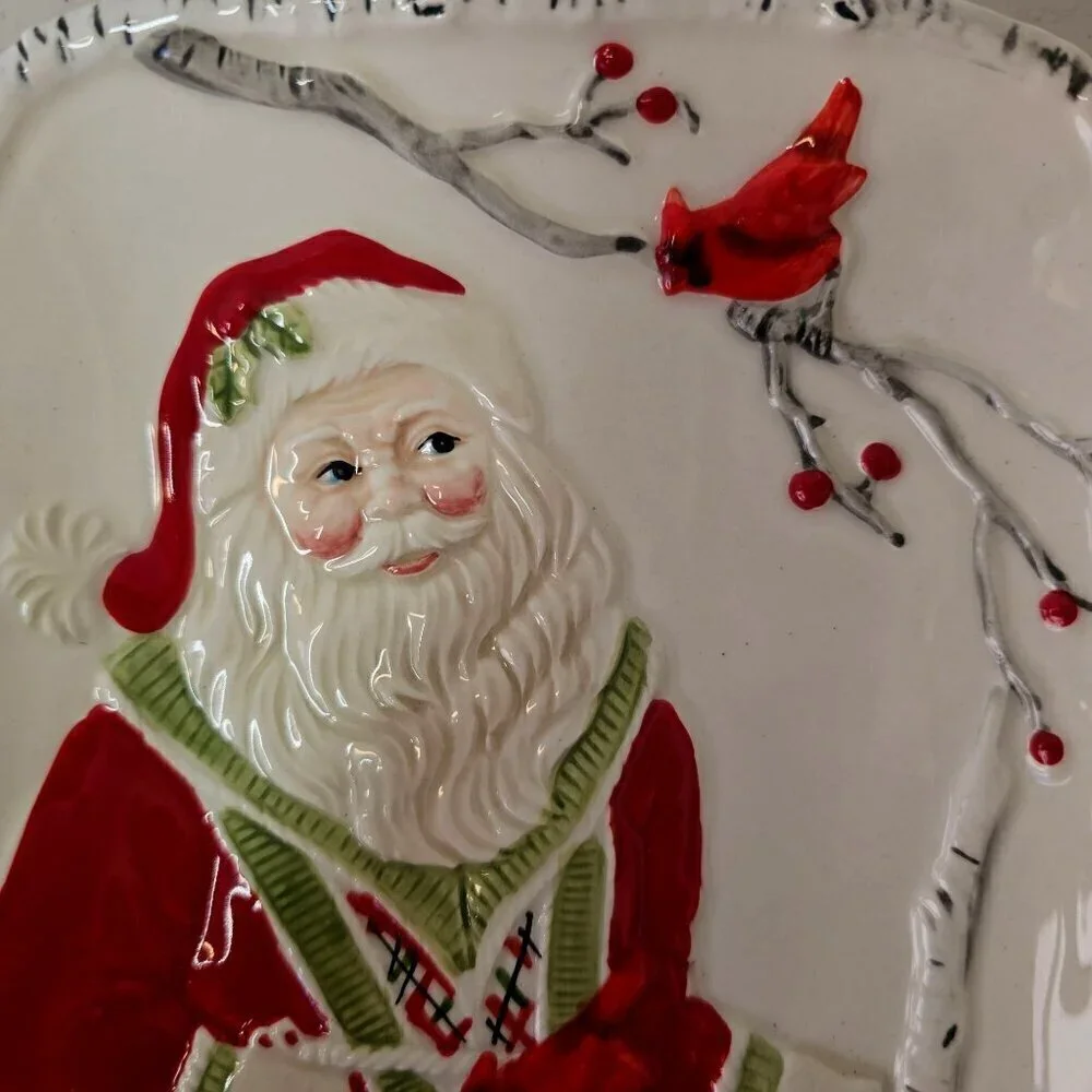 Fitz and Floyd Santa Ceramic Tray Winterberry 2012 12